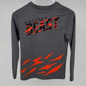 Tek Gear boys long sleeve gray/orange t-shirt “Play Like A   Beast” size M 10/12